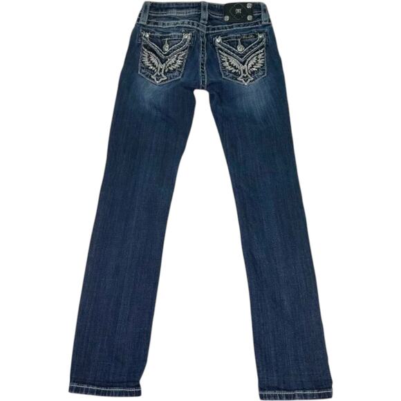 Miss Me Girls Skinny Jeans Size 12 Dark Wash Stretch Denim Rhinestone Pocket - Picture 2 of 9